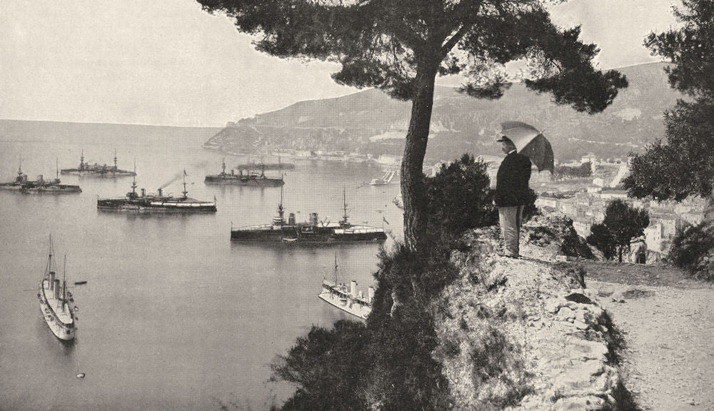 ALPES- MARITIMES. L'escadre Française en Rade de Villefranche 1900 old print